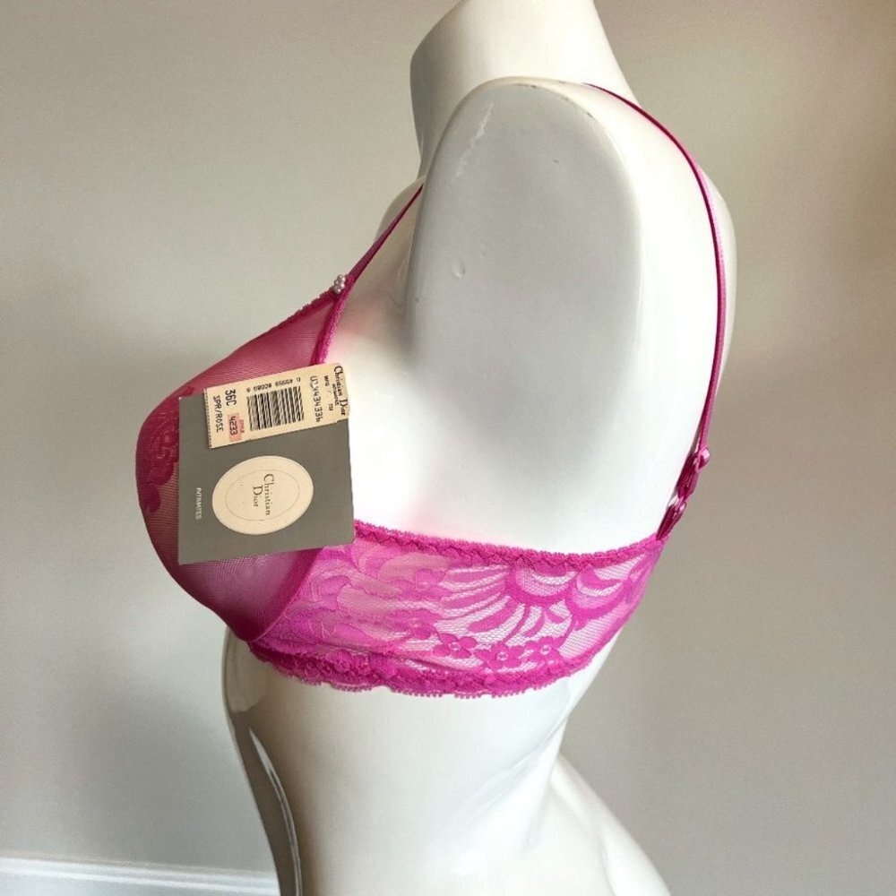 Vintage Christian Dior full Cup Demi Lace Bra with Pink lace Roses - Picture 4 of 13